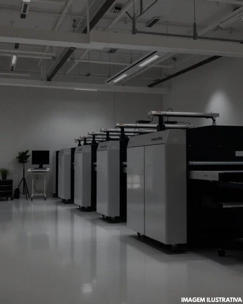 Imagem ilustrativa de uma máquina da JM Gráfica, atendendo Goiânia e Aparecida de Goiânia com impressões de alta qualidade.